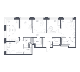 Квартира 125,6 м², 4-комнатная - изображение 1