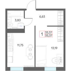 Квартира 35,4 м², 1-комнатная - изображение 1