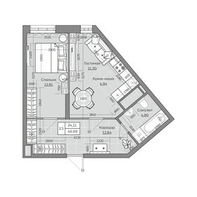 Квартира 46,7 м², 2-комнатная - изображение 1