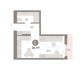 Квартира 34,7 м², студия - изображение 1