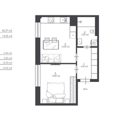 Квартира 46 м², 2-комнатные - изображение 2