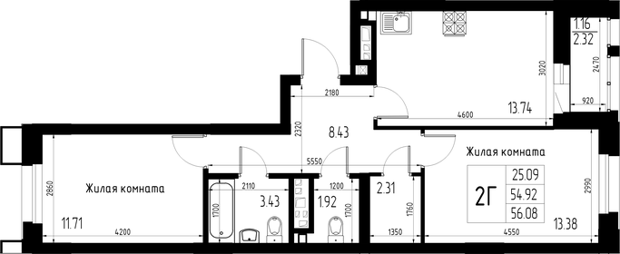 Квартира 56,1 м², 2-комнатная - изображение 1