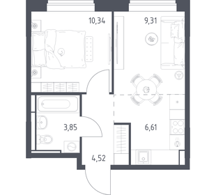 Квартира 34,6 м², 1-комнатная - изображение 1