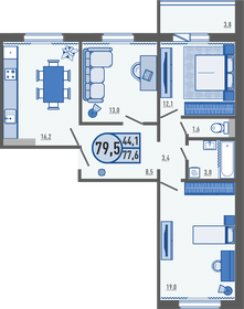 Квартира 79,5 м², 3-комнатная - изображение 1