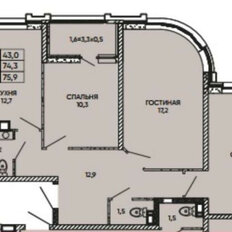 Квартира 74,7 м², 3-комнатная - изображение 1