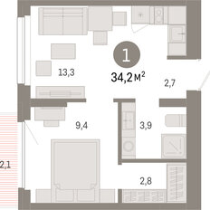 Квартира 34,2 м², 1-комнатная - изображение 3