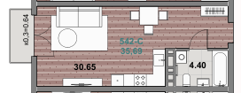 Квартира 35,7 м², 1-комнатная - изображение 1