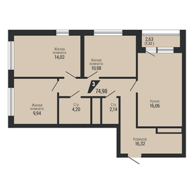 Квартира 75 м², 3-комнатная - изображение 2