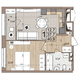 Квартира 40,9 м², 1-комнатная - изображение 1