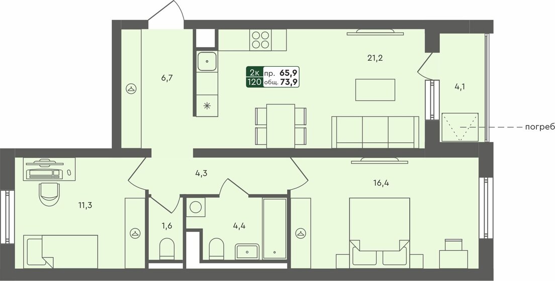 84,2 м², 3-комнатная квартира 9 610 000 ₽ - изображение 15
