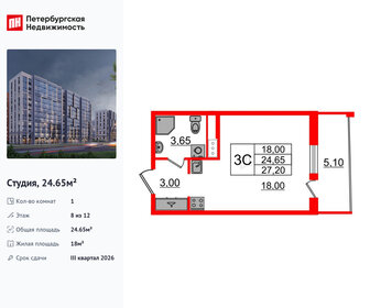 Квартира 24,7 м², студия - изображение 1