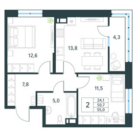 Квартира 55 м², 2-комнатная - изображение 1