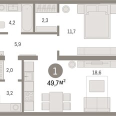 Квартира 49,7 м², 1-комнатная - изображение 3