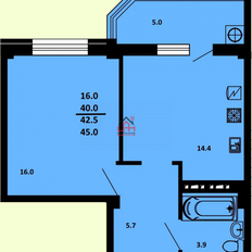 Квартира 45 м², 1-комнатная - изображение 1