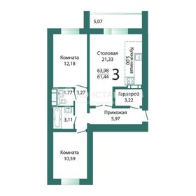 Квартира 64 м², 3-комнатная - изображение 1