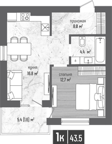 Квартира 43,5 м², 1-комнатная - изображение 1