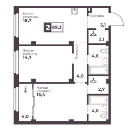 Квартира 69,3 м², 2-комнатная - изображение 1