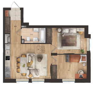 Квартира 55,5 м², 3-комнатная - изображение 2