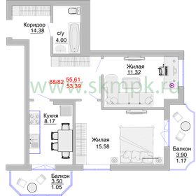 Квартира 63,2 м², 2-комнатные - изображение 1