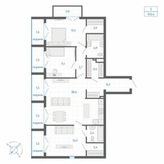 Квартира 105,3 м², 3-комнатная - изображение 2