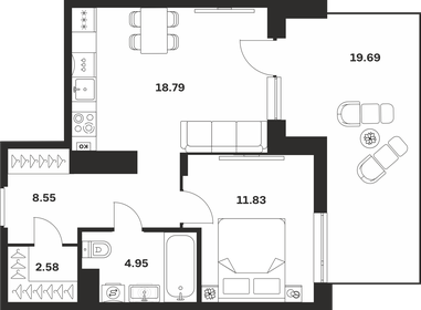 Квартира 52,6 м², 1-комнатная - изображение 1