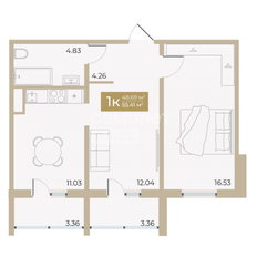 Квартира 55,5 м², 1-комнатная - изображение 2