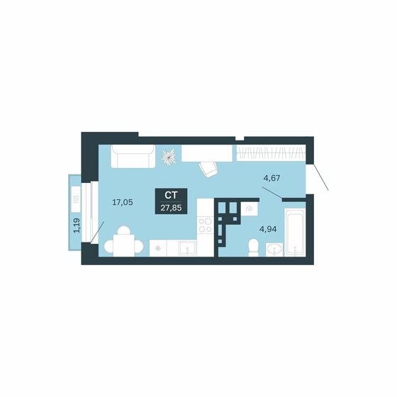 27 м², квартира-студия 5 440 000 ₽ - изображение 1