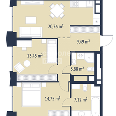 Квартира 69,3 м², 2-комнатная - изображение 2