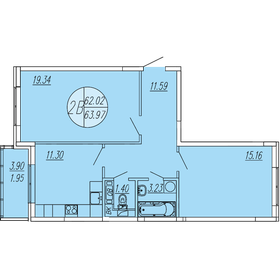 Квартира 63,9 м², 2-комнатная - изображение 1