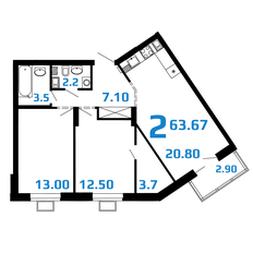 Квартира 63,7 м², 2-комнатная - изображение 4