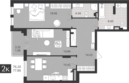 Квартира 76,2 м², 2-комнатная - изображение 1