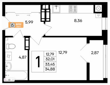 Квартира 34,9 м², 1-комнатная - изображение 1