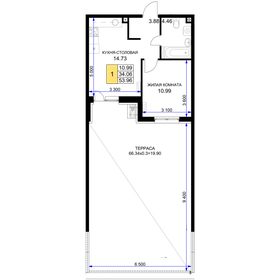 Квартира 54 м², 1-комнатная - изображение 1