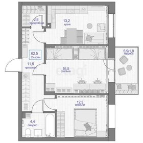 Квартира 62,5 м², 2-комнатная - изображение 1