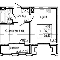 Квартира 36,8 м², 1-комнатная - изображение 2