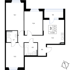Квартира 77,8 м², 3-комнатная - изображение 2