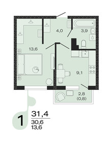 Квартира 31,4 м², 1-комнатная - изображение 1