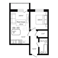 Квартира 43 м², 1-комнатная - изображение 5