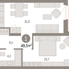 Квартира 49,5 м², 1-комнатная - изображение 3