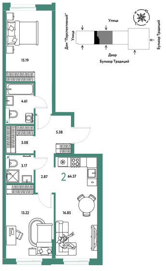 58,3 м², 2-комнатная квартира 11 199 000 ₽ - изображение 75