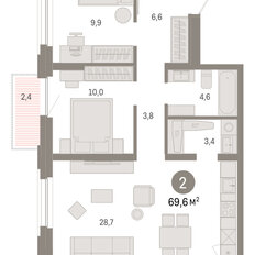 Квартира 69,6 м², 2-комнатная - изображение 3