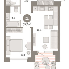 Квартира 59,7 м², 1-комнатная - изображение 3