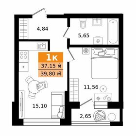 Квартира 39,8 м², 1-комнатная - изображение 1