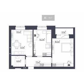 Квартира 62,7 м², 3-комнатная - изображение 1