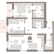 Квартира 82,6 м², 2-комнатная - изображение 3