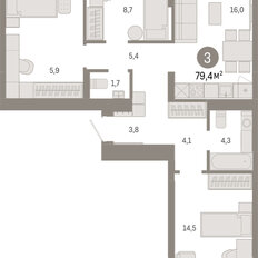 Квартира 79,4 м², 3-комнатная - изображение 3