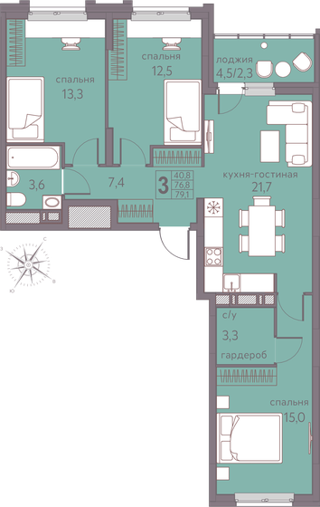 62 м², 2-комнатная квартира 10 354 960 ₽ - изображение 60