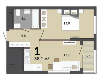 Квартира 38,1 м², 1-комнатная - изображение 2