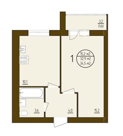 Квартира 34,5 м², 1-комнатная - изображение 1