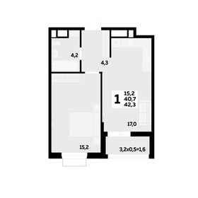 Квартира 42,3 м², 1-комнатная - изображение 1